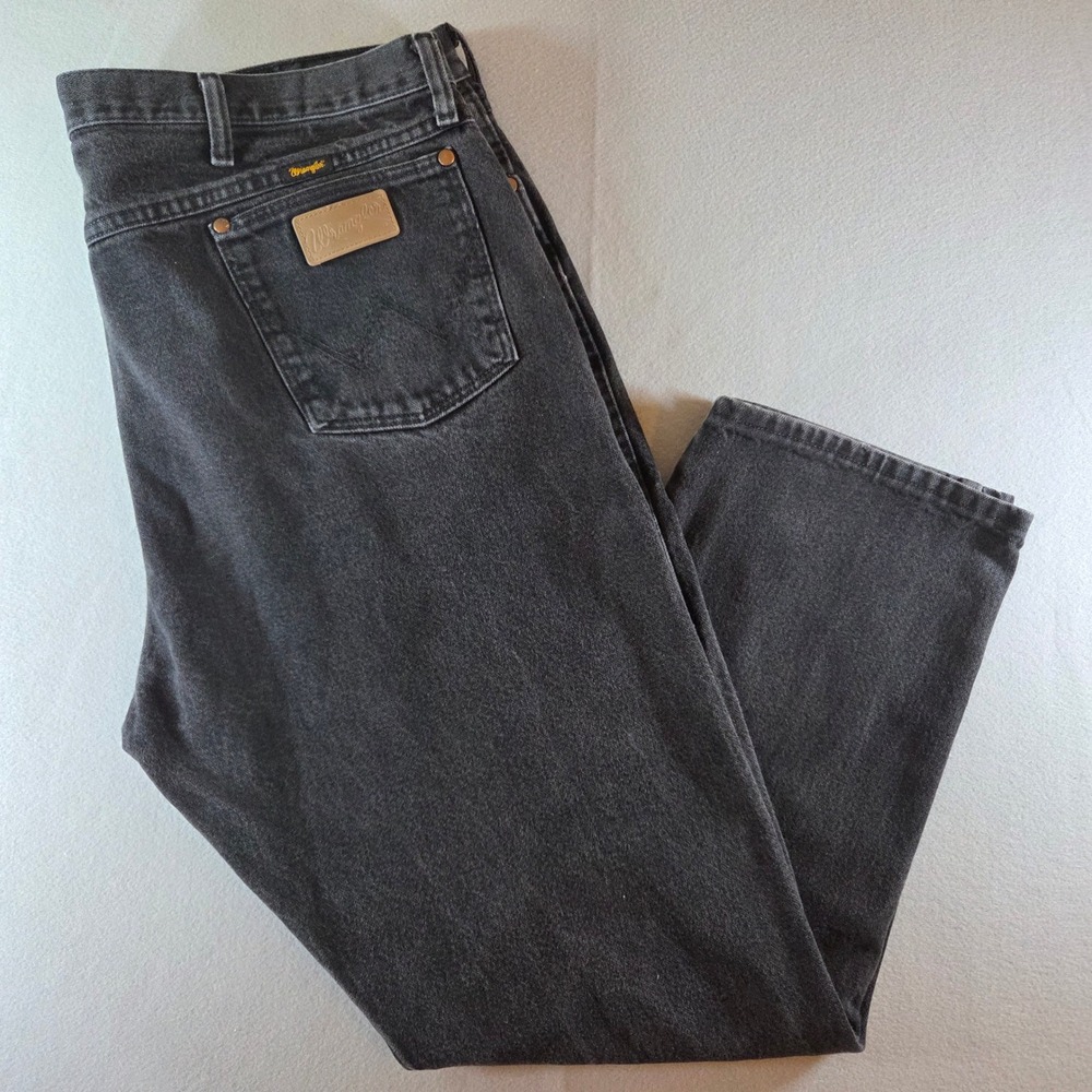 Wrangler Cowboy Cut Mens Black Faded Denim Jeans 42x32 Original Fit Western Work